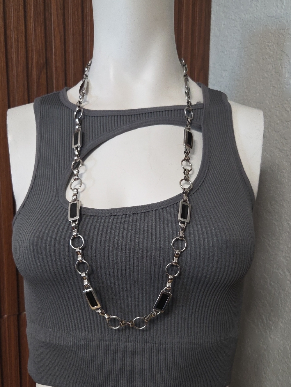 New York & Company Silver-Tone Link Necklace with Black Inlay